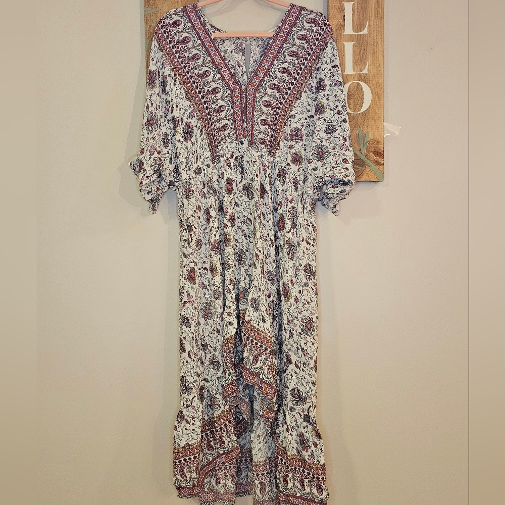 Umgee Bohemian Floral Maxi Dress - Burgundy and Cream